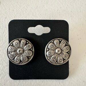 Silver Circular Boho Flower‎ Vintage Earrings Y2K Studs